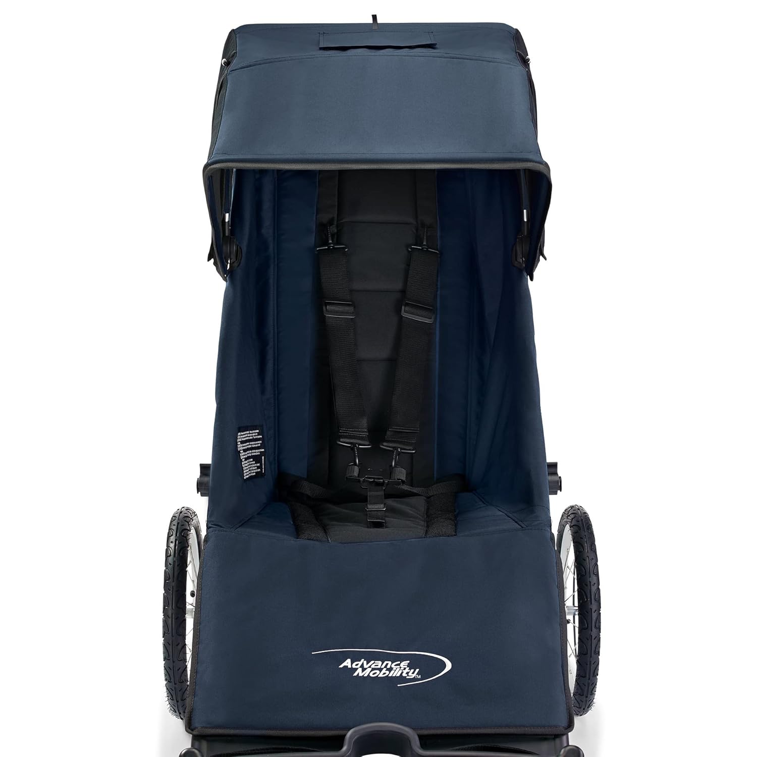 Modern jogging stroller with black frame and gray fabric seat, three all-terrain wheels for parent mobility — back