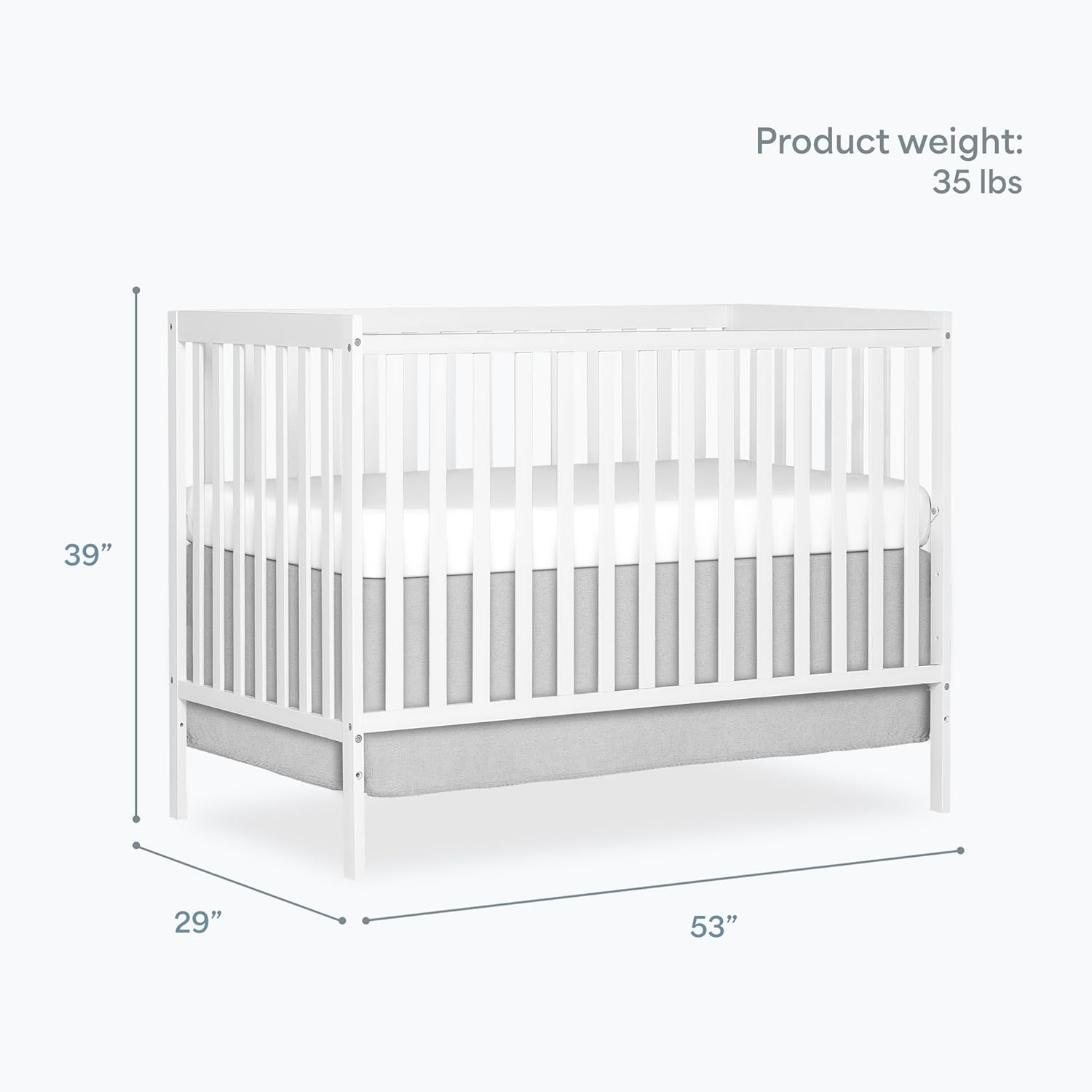 White sustainable pinewood 5-in-1 convertible crib with adjustable mattress height for newborn and toddler sleep — back