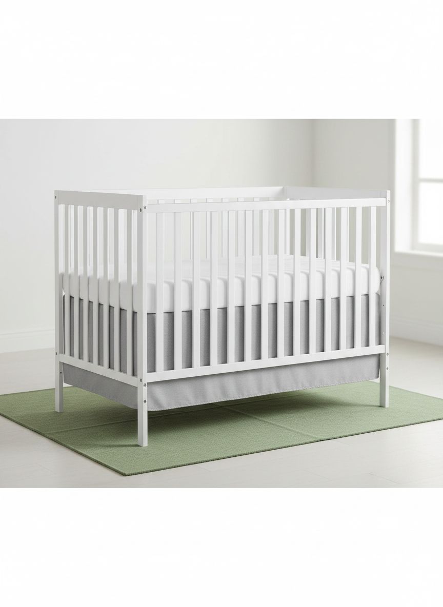 White sustainable pinewood 5-in-1 convertible crib with adjustable mattress height for newborn and toddler sleep — view 1