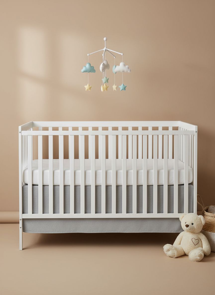White sustainable pinewood 5-in-1 convertible crib with adjustable mattress height for newborn and toddler sleep — view 3