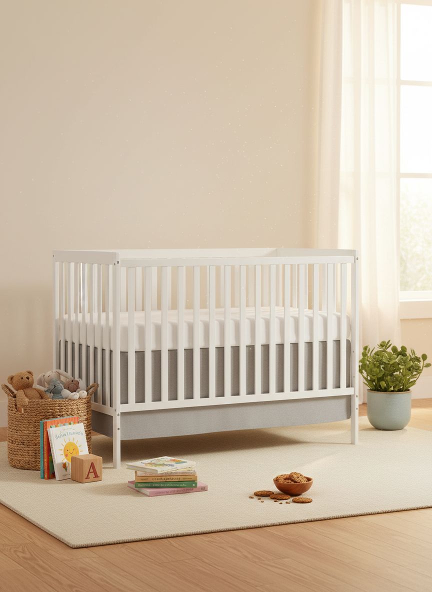 White sustainable pinewood 5-in-1 convertible crib with adjustable mattress height for newborn and toddler sleep — view 4