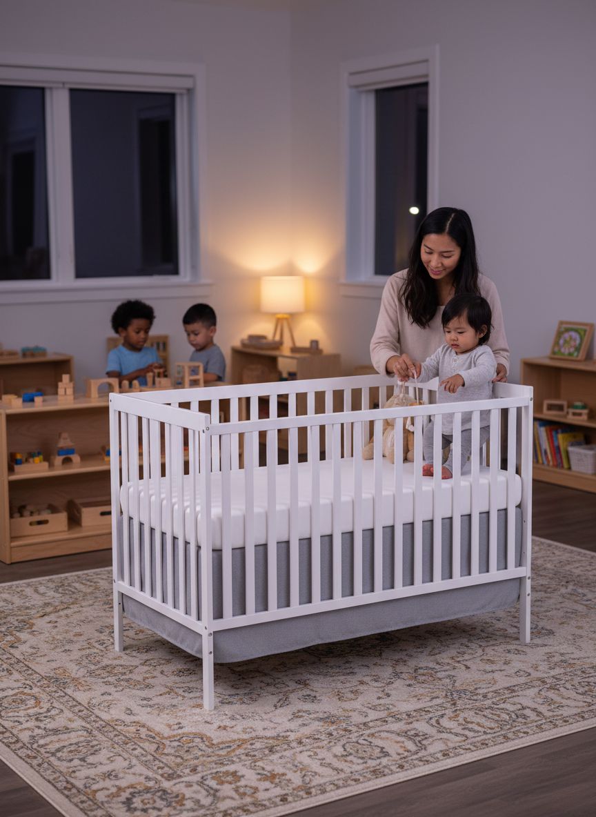 White sustainable pinewood 5-in-1 convertible crib with adjustable mattress height for newborn and toddler sleep — view 5a