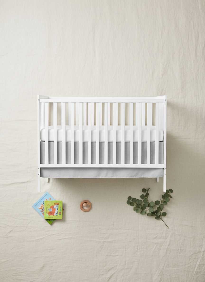 White sustainable pinewood 5-in-1 convertible crib with adjustable mattress height for newborn and toddler sleep — view 6