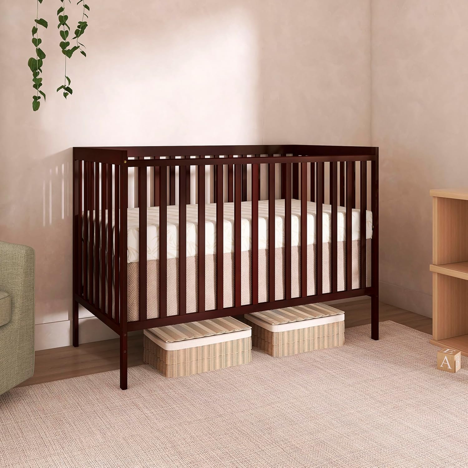 5-in-1 convertible full-size baby crib in espresso wood with adjustable mattress height and toddler conversion rails — view 4