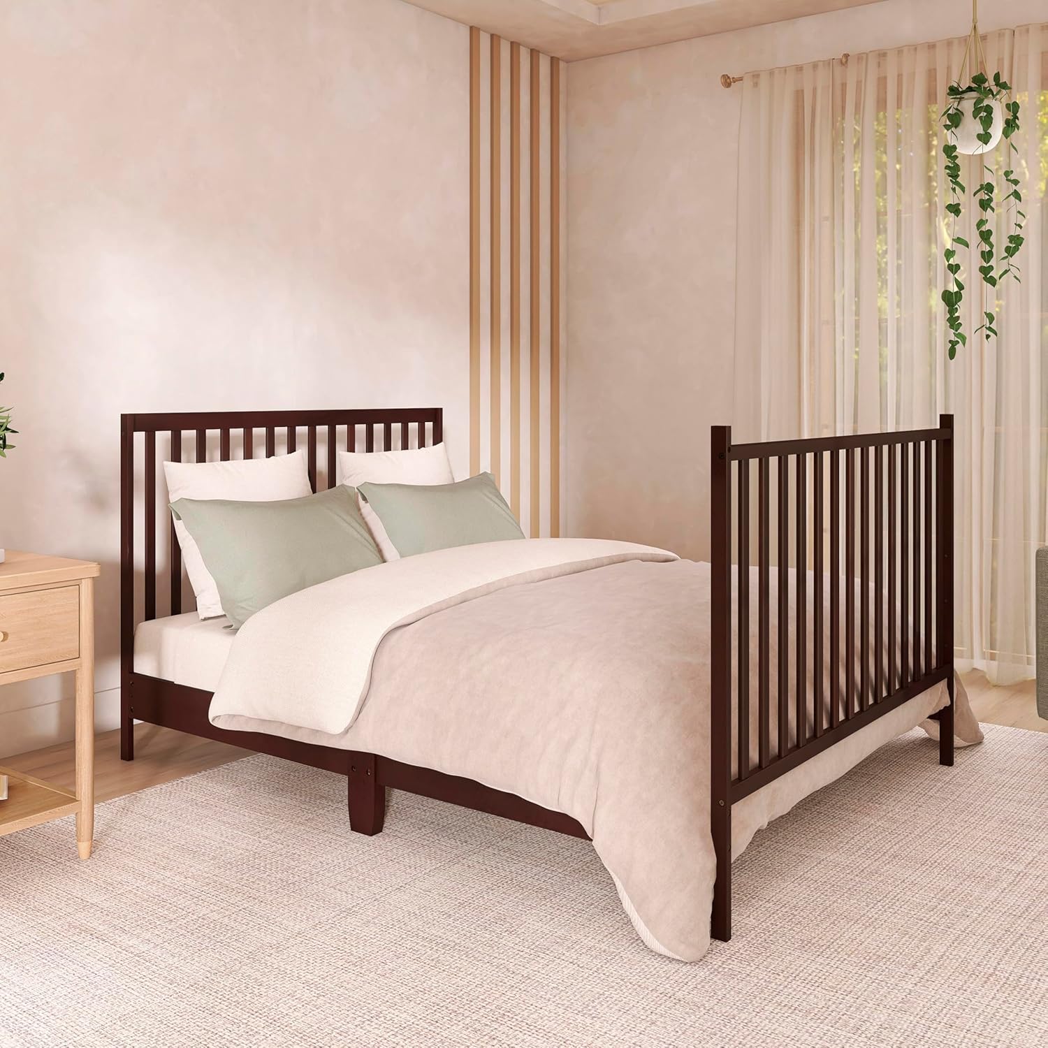 5-in-1 convertible full-size baby crib in espresso wood with adjustable mattress height and toddler conversion rails — view 5