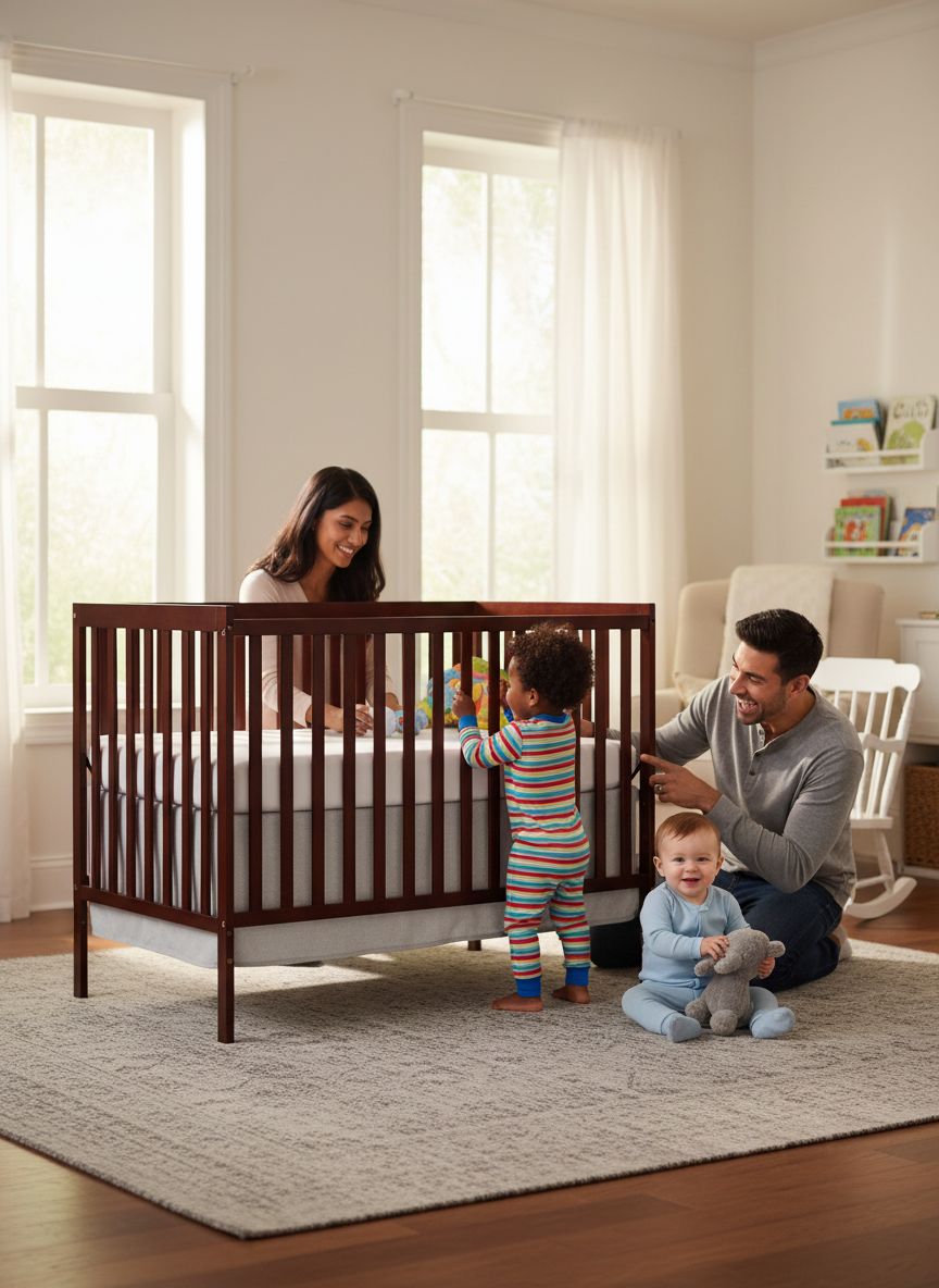 5-in-1 convertible full-size baby crib in espresso wood with adjustable mattress height and toddler conversion rails โ view 6