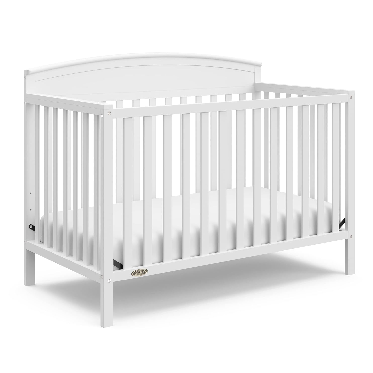 Graco Benton white 5-in-1 convertible crib in baby nursery setting — view 1