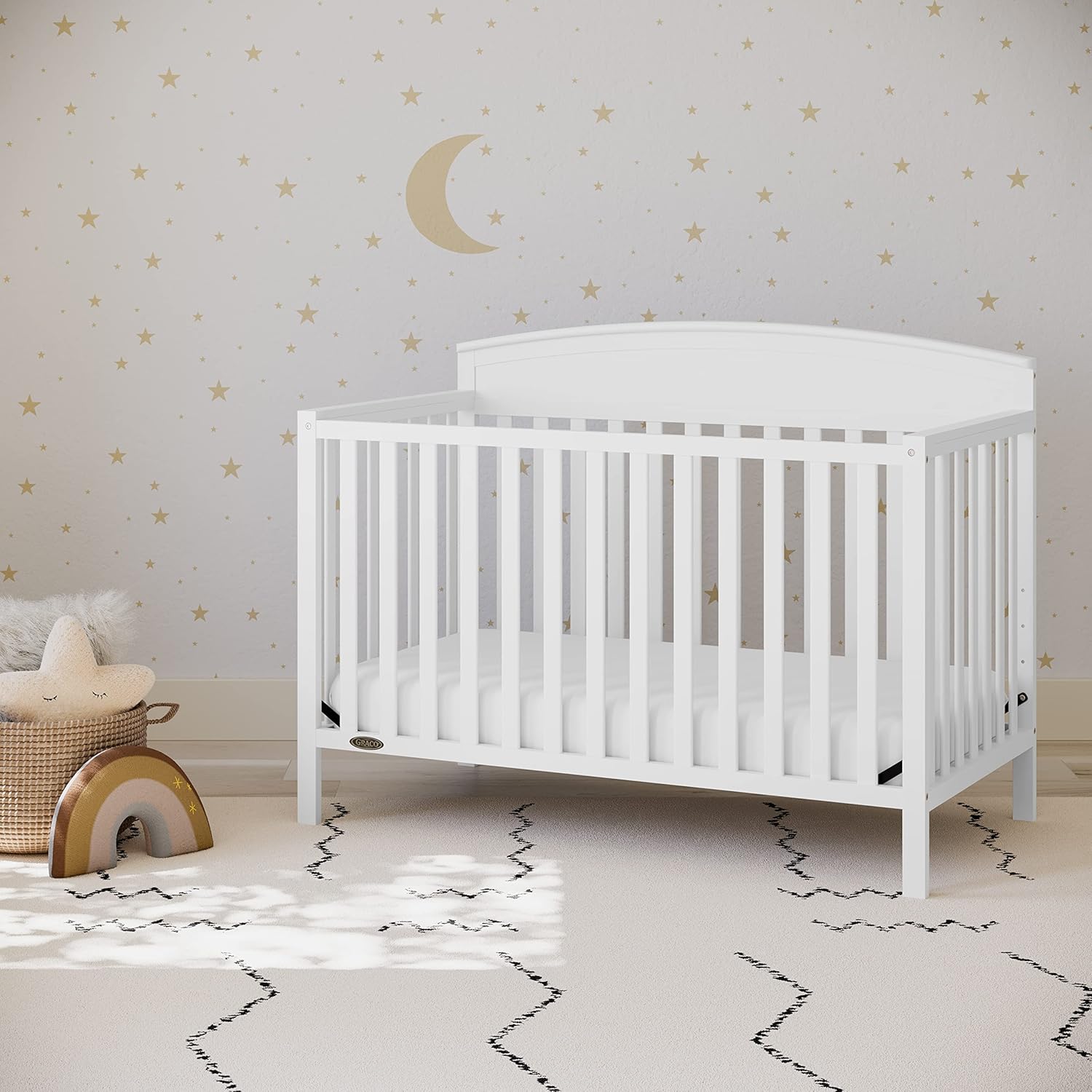 Graco Benton white 5-in-1 convertible crib in baby nursery setting — view 2