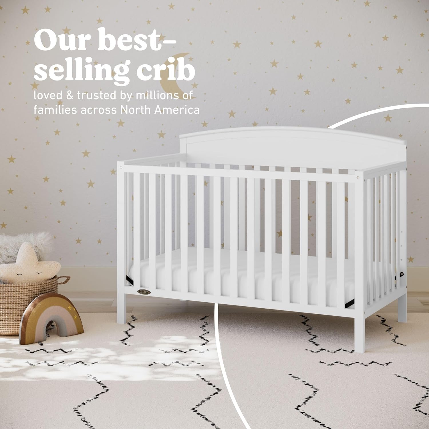 Graco Benton white 5-in-1 convertible crib in baby nursery setting — view 4