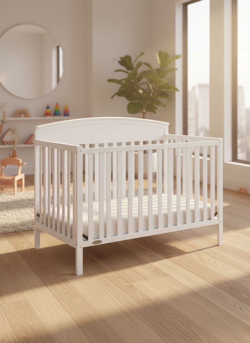 Graco Benton white 5-in-1 convertible crib in baby nursery setting โ view 1