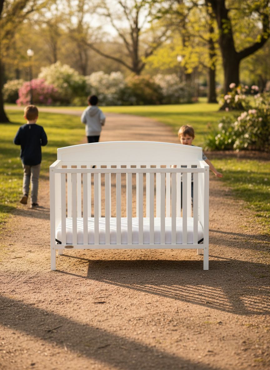 Graco Benton white 5-in-1 convertible crib in baby nursery setting โ view 3a