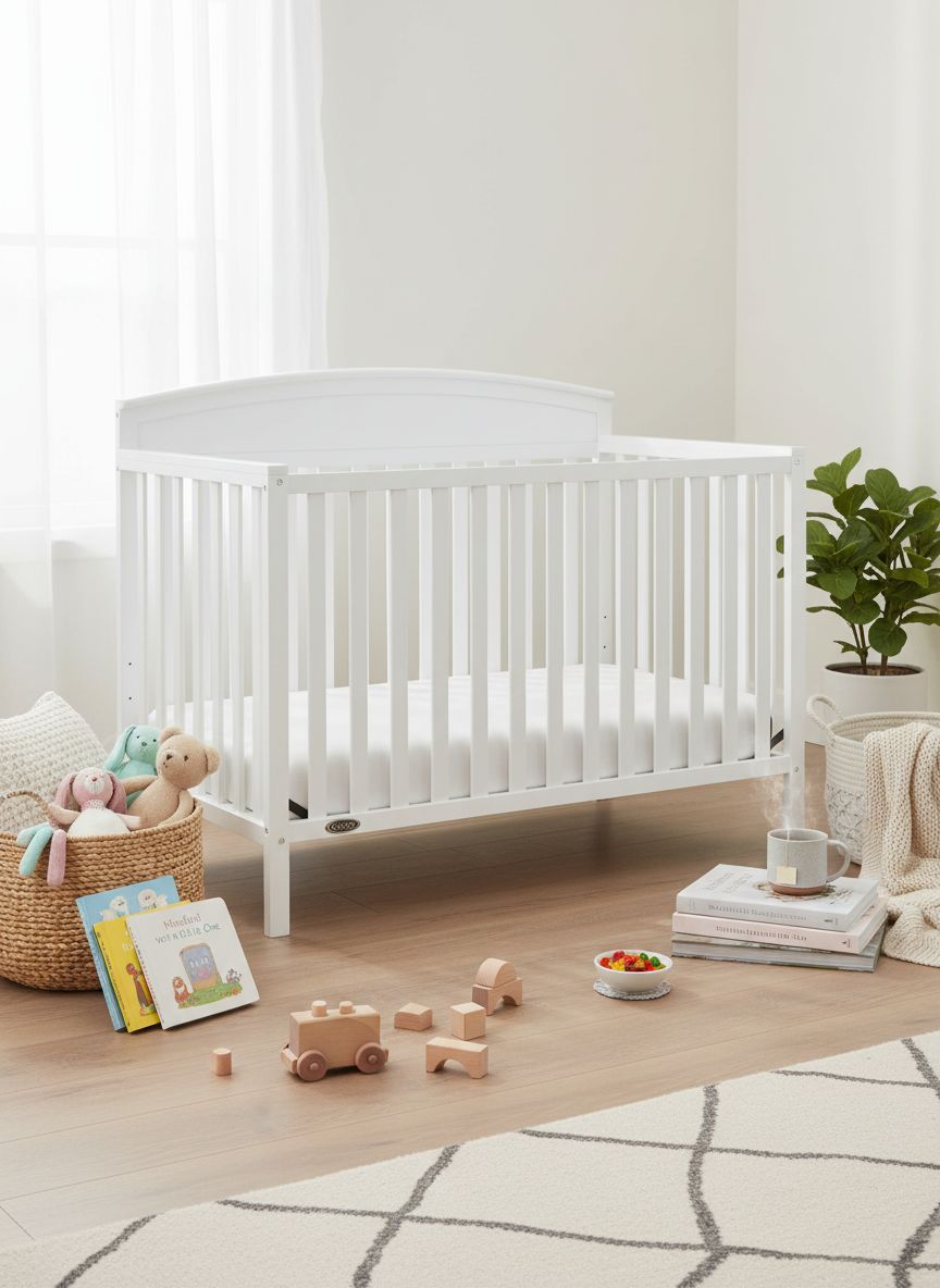 Graco Benton white 5-in-1 convertible crib in baby nursery setting โ view 5a