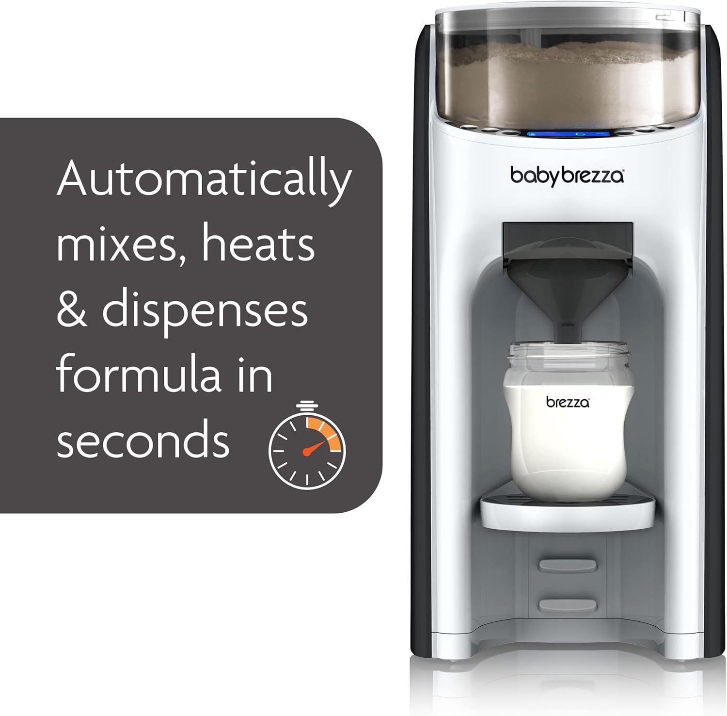 white automatic formula dispenser machine with digital display and bottle attachment โ view 2