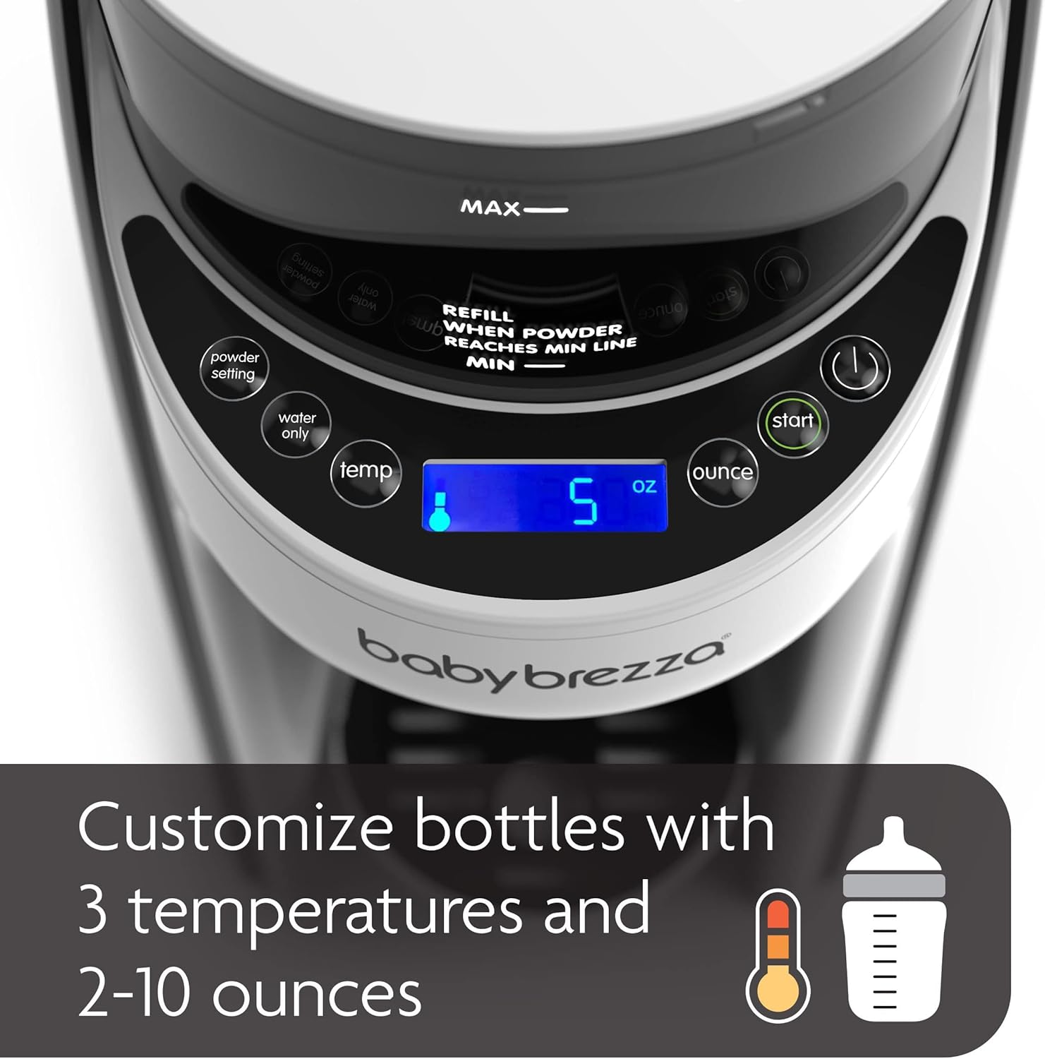 white automatic formula dispenser machine with digital display and bottle attachment โ view 3