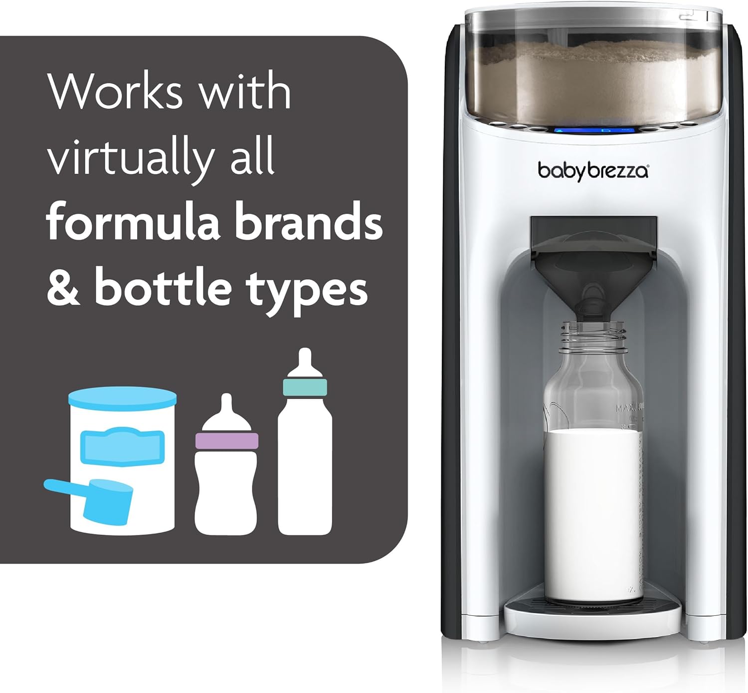 white automatic formula dispenser machine with digital display and bottle attachment โ view 4