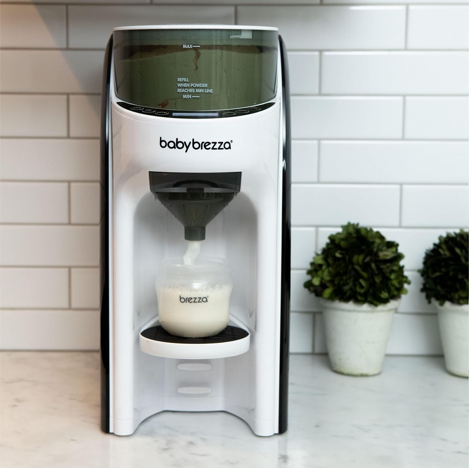 white automatic formula dispenser machine with digital display and bottle attachment โ view 5