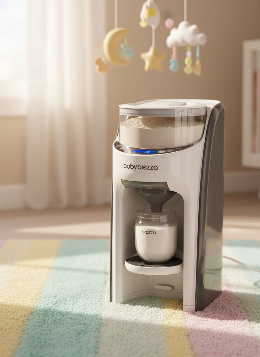 white automatic formula dispenser machine with digital display and bottle attachment โ view 1