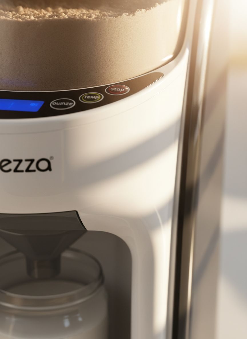 white automatic formula dispenser machine with digital display and bottle attachment โ view 4