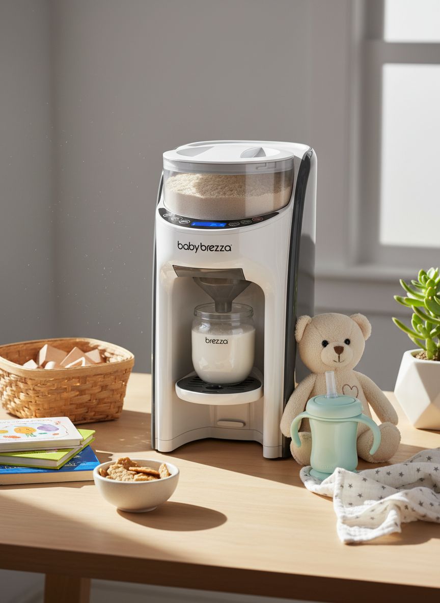 white automatic formula dispenser machine with digital display and bottle attachment โ view 5a