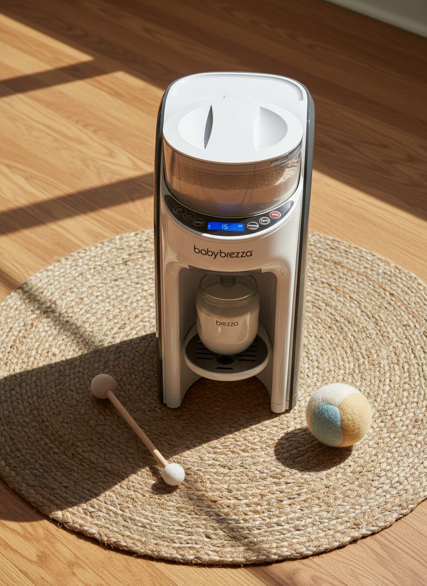 white automatic formula dispenser machine with digital display and bottle attachment โ view 7a