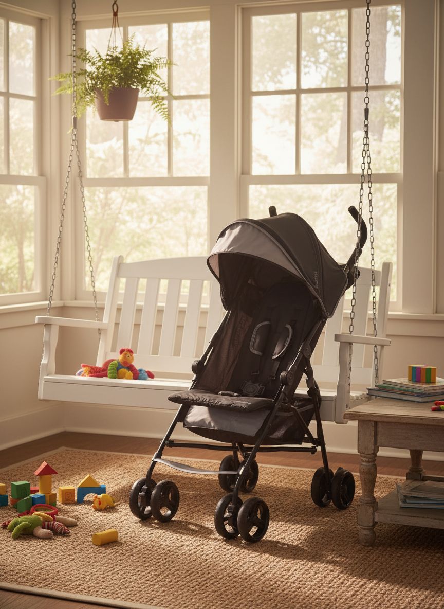 Gray lightweight umbrella stroller with compact fold and extended sun visor canopy — view 2