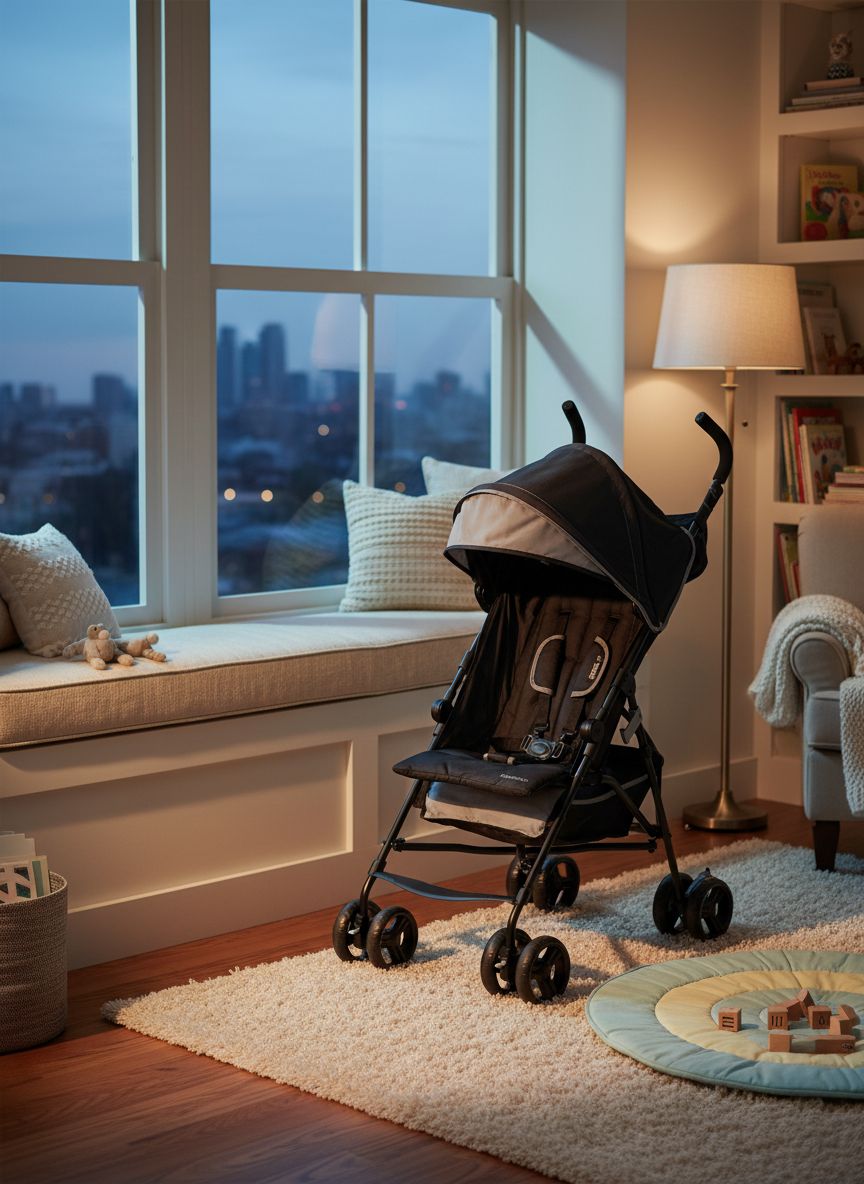 Gray lightweight umbrella stroller with compact fold and extended sun visor canopy — view 4