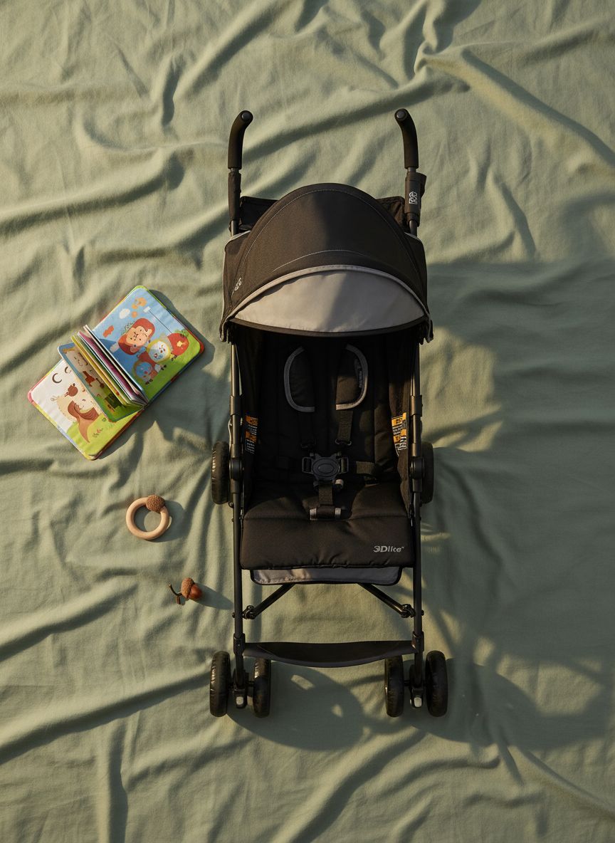 Gray lightweight umbrella stroller with compact fold and extended sun visor canopy — view 7a