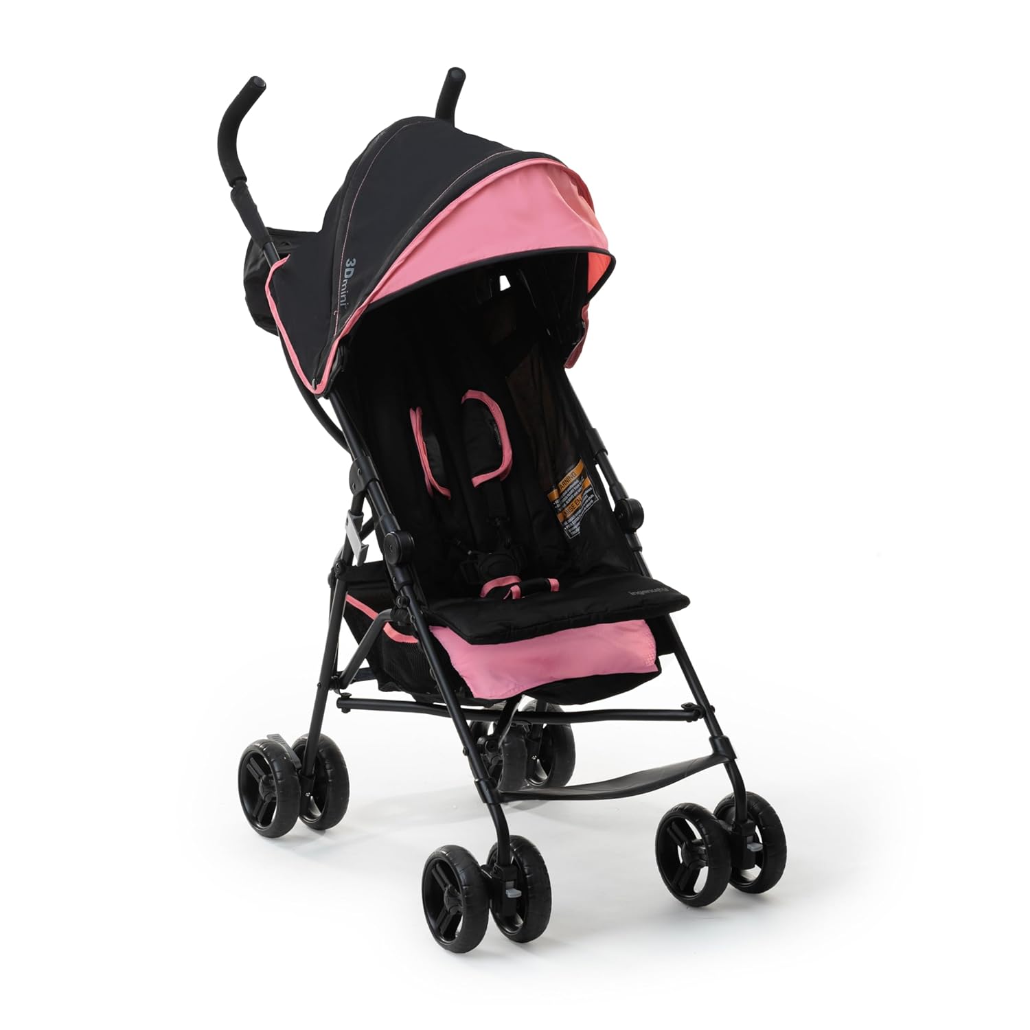 Pink lightweight umbrella stroller with compact fold and pop-out sun visor for travel โ view 1