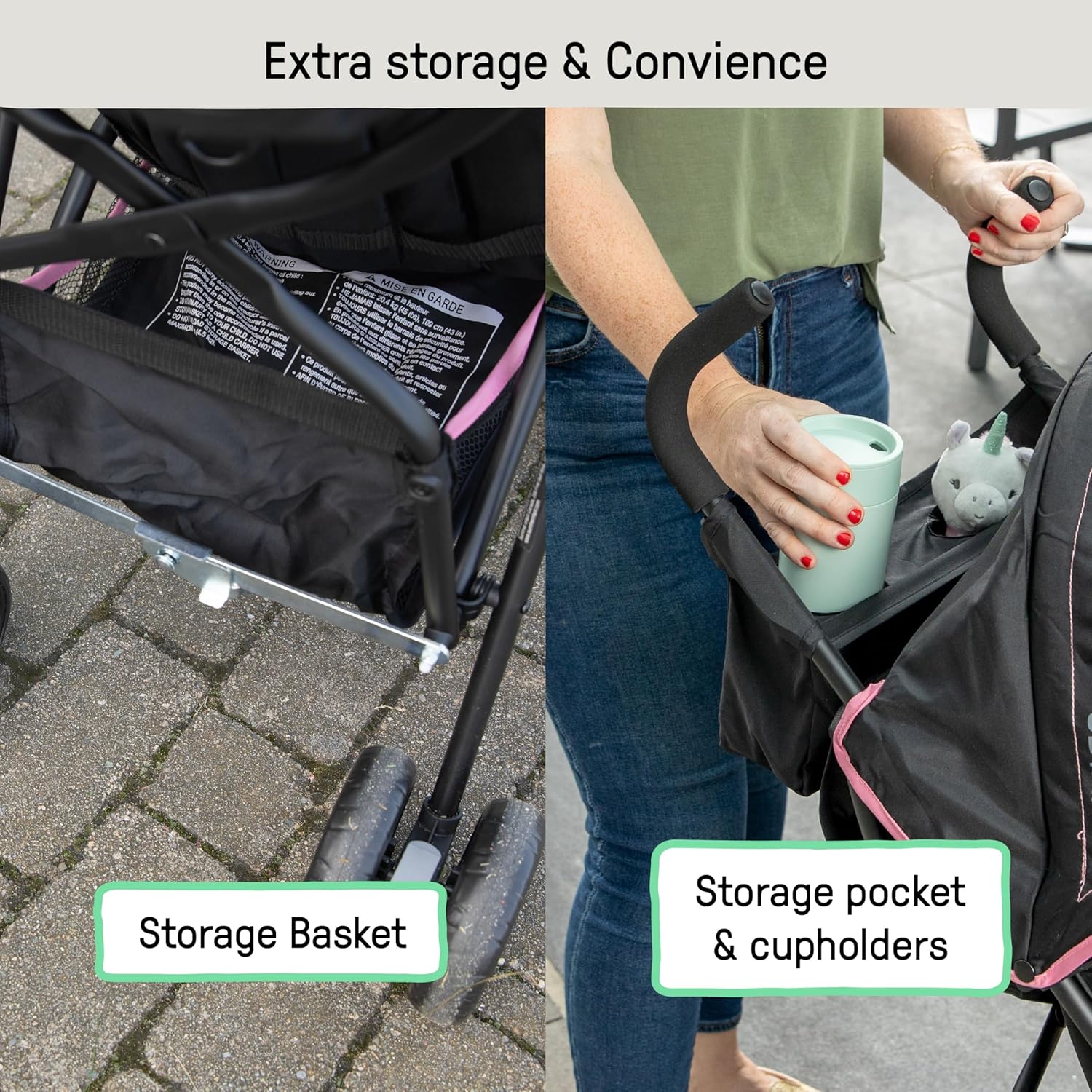 Pink lightweight umbrella stroller with compact fold and pop-out sun visor for travel โ view 2