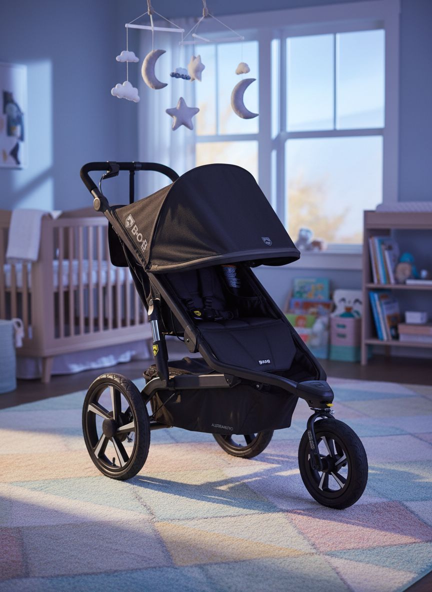 Alterrain Pro jogging stroller in black with SmoothShox suspension system, front swivel wheel visible — view 1