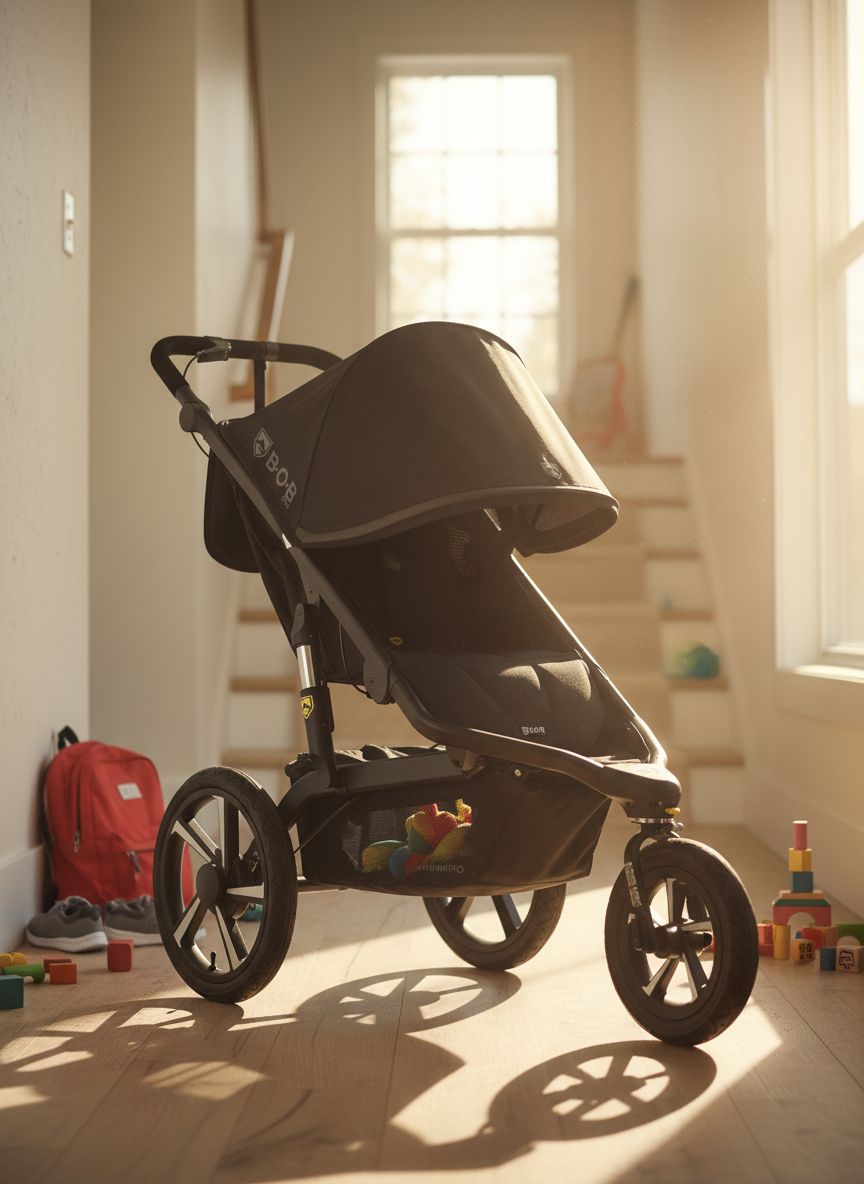 Alterrain Pro jogging stroller in black with SmoothShox suspension system, front swivel wheel visible — view 3a