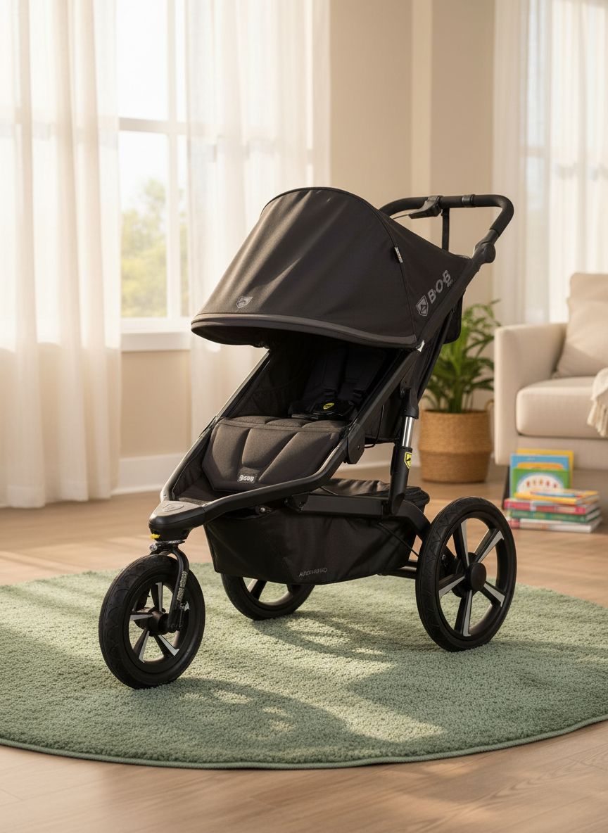 Alterrain Pro jogging stroller in black with SmoothShox suspension system, front swivel wheel visible — view 4