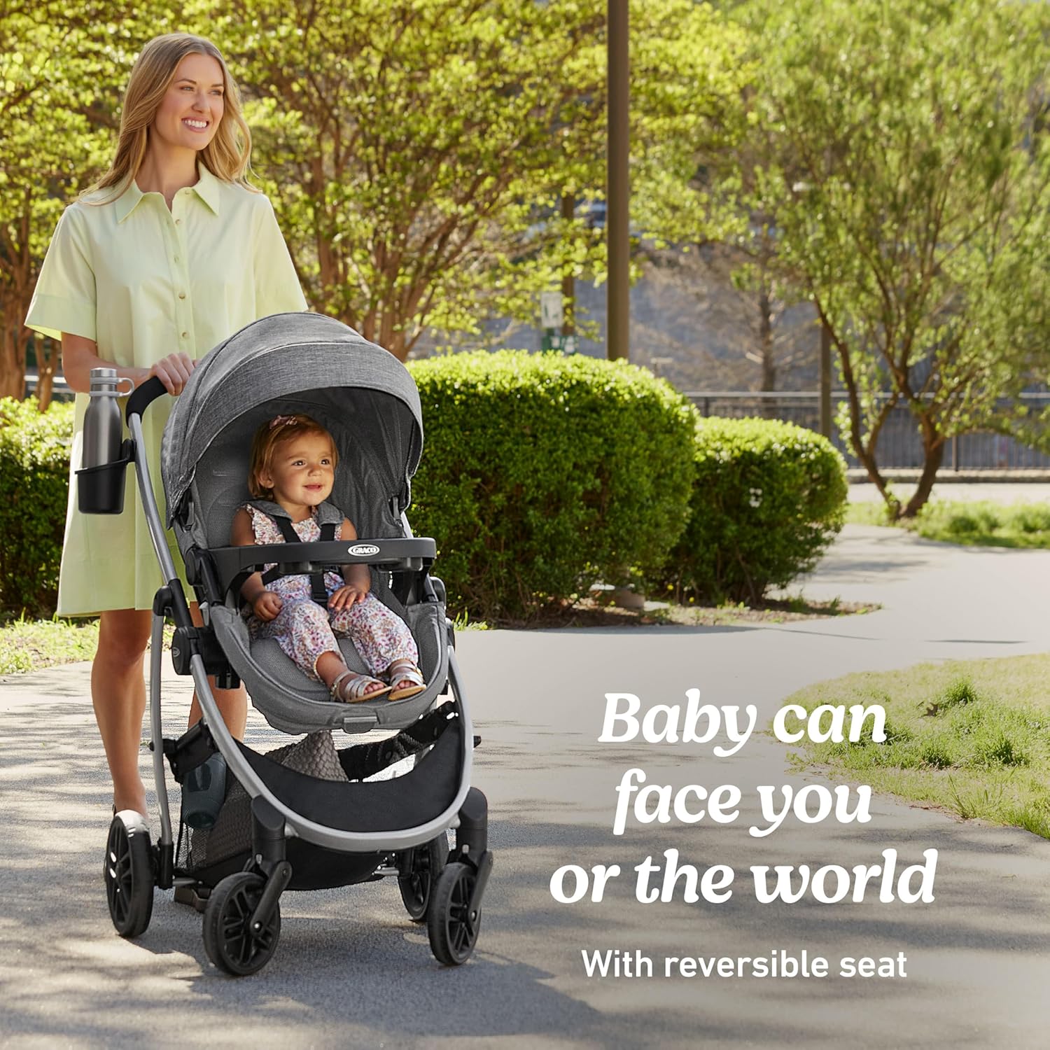 Graco Modes Pramette Travel System in Ellington gray, showing pram configuration with ergonomic parent handles — view 4