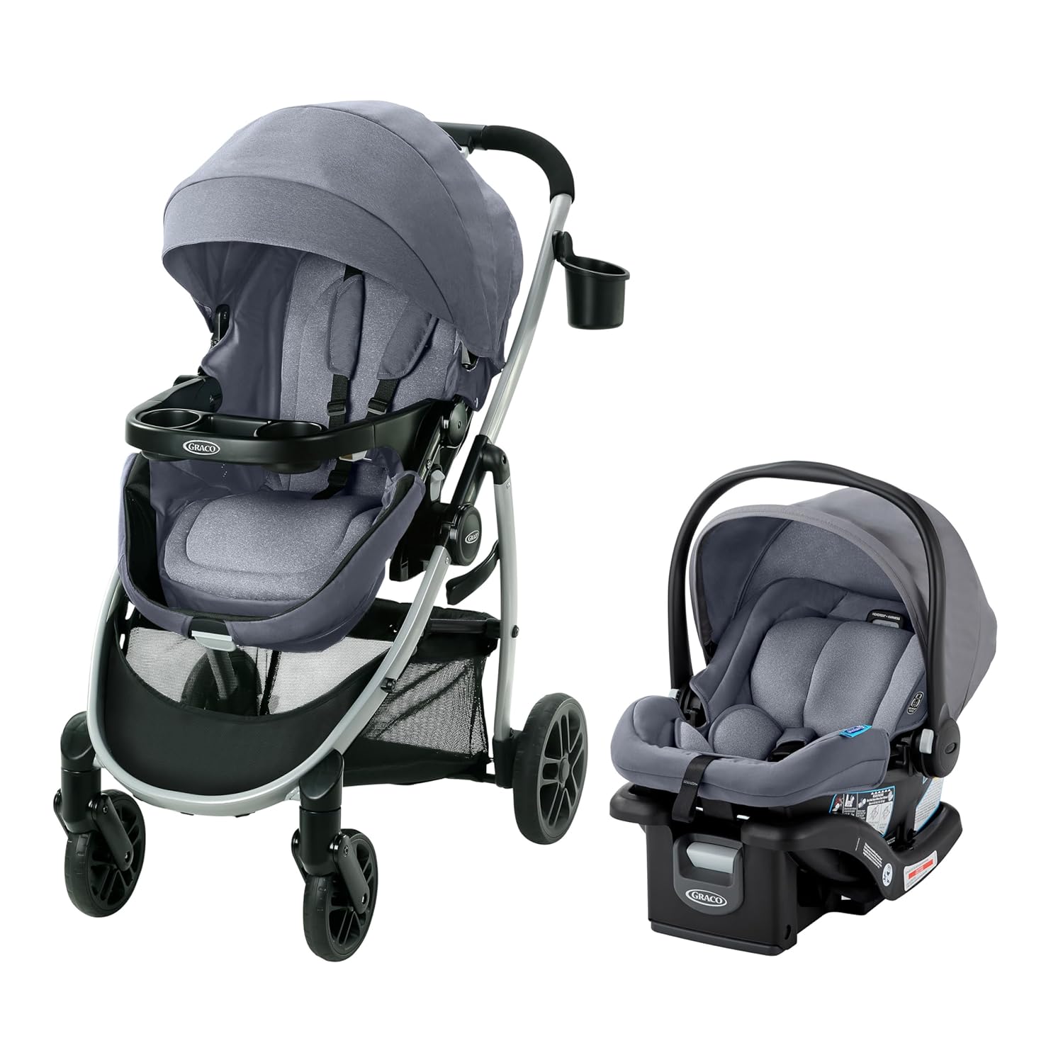 Graco Modes Pramette Travel System in Ellington gray, showing pram configuration with ergonomic parent handles — view 5