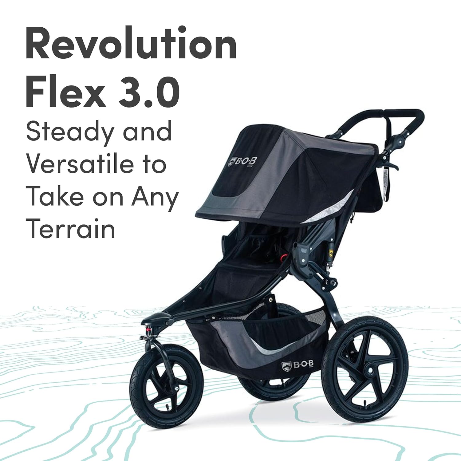 Modern graphite black jogging stroller with large all-terrain wheels and ergonomic parent handlebar for newborn and infant use โ view 2