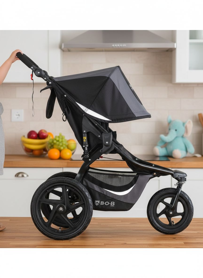 Modern graphite black jogging stroller with large all-terrain wheels and ergonomic parent handlebar for newborn and infant use โ view 3