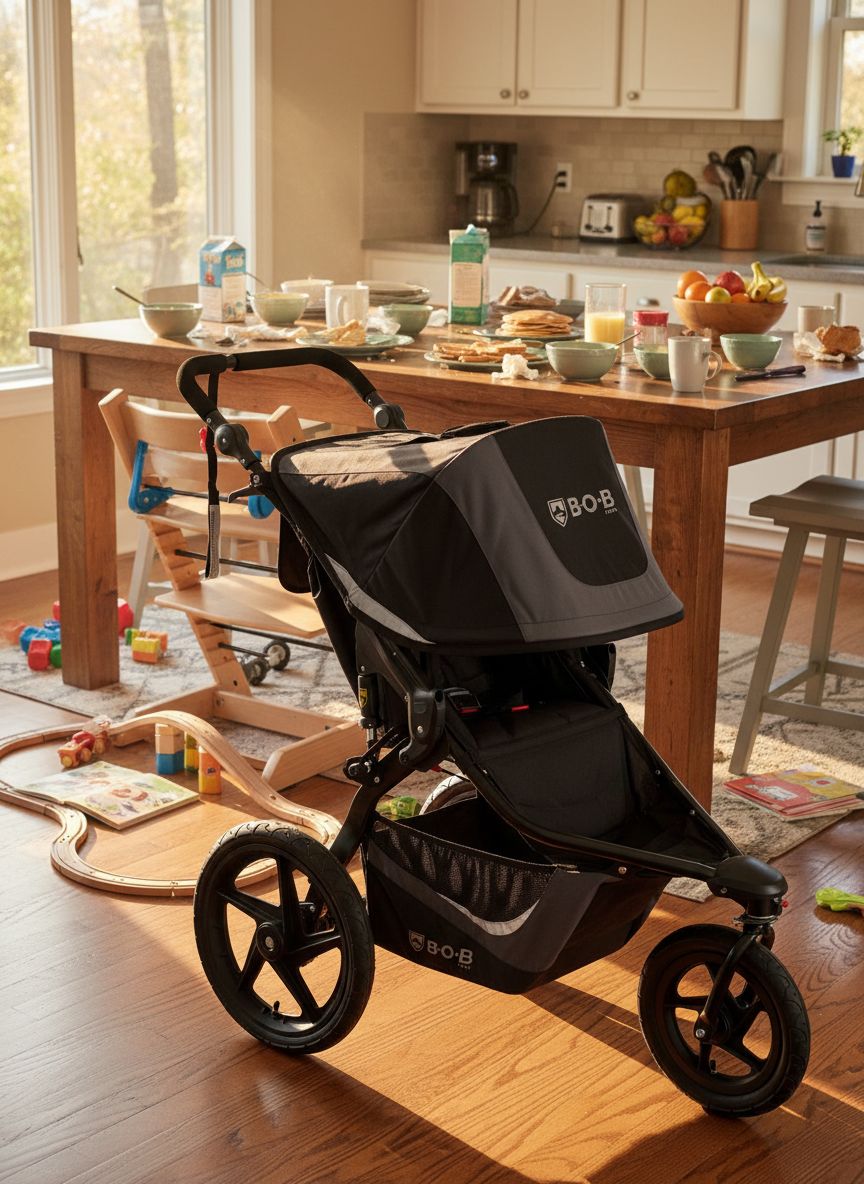Modern graphite black jogging stroller with large all-terrain wheels and ergonomic parent handlebar for newborn and infant use โ view 2