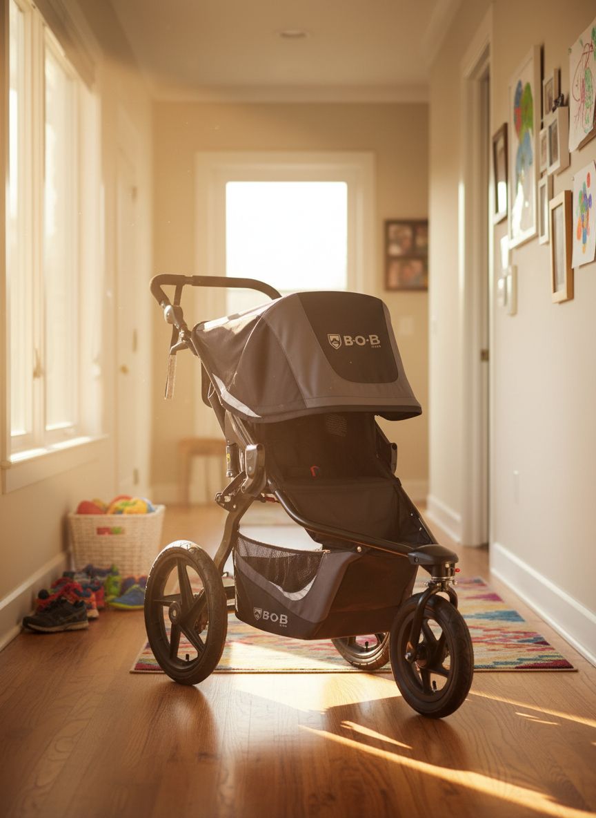 Modern graphite black jogging stroller with large all-terrain wheels and ergonomic parent handlebar for newborn and infant use โ view 3a