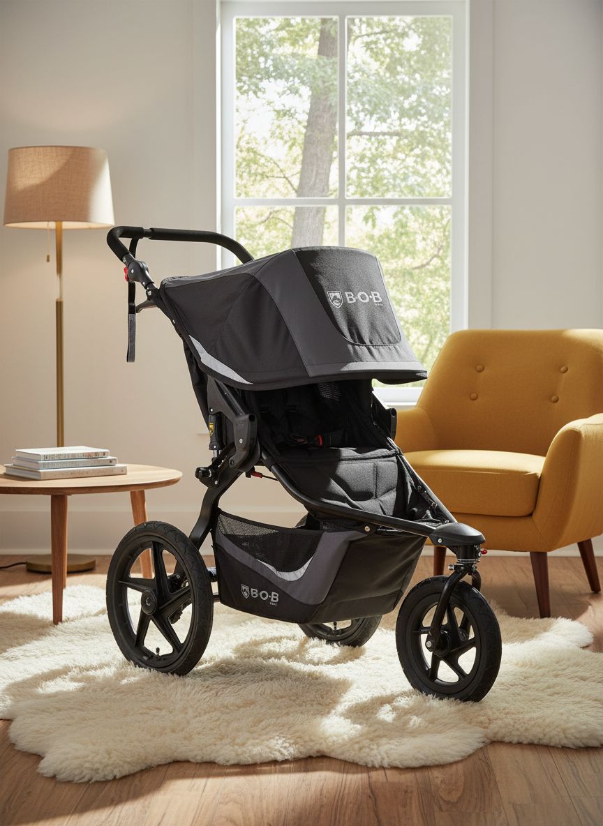 Modern graphite black jogging stroller with large all-terrain wheels and ergonomic parent handlebar for newborn and infant use โ view 4