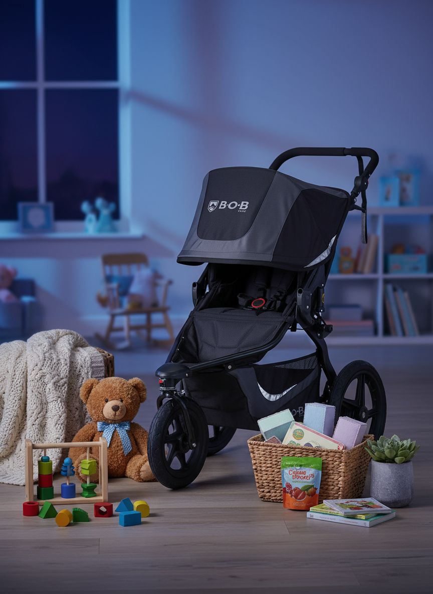 Modern graphite black jogging stroller with large all-terrain wheels and ergonomic parent handlebar for newborn and infant use โ view 5a