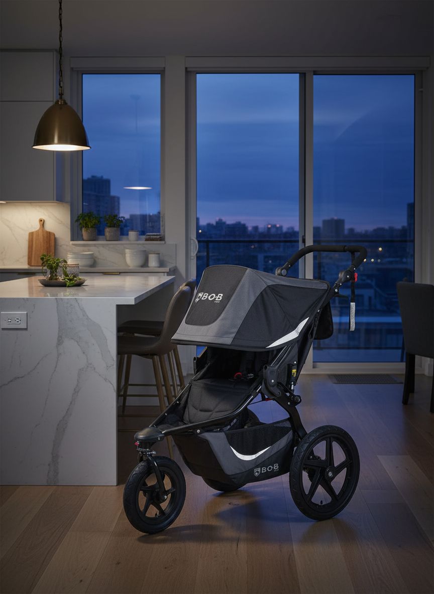 Modern graphite black jogging stroller with large all-terrain wheels and ergonomic parent handlebar for newborn and infant use โ view 6