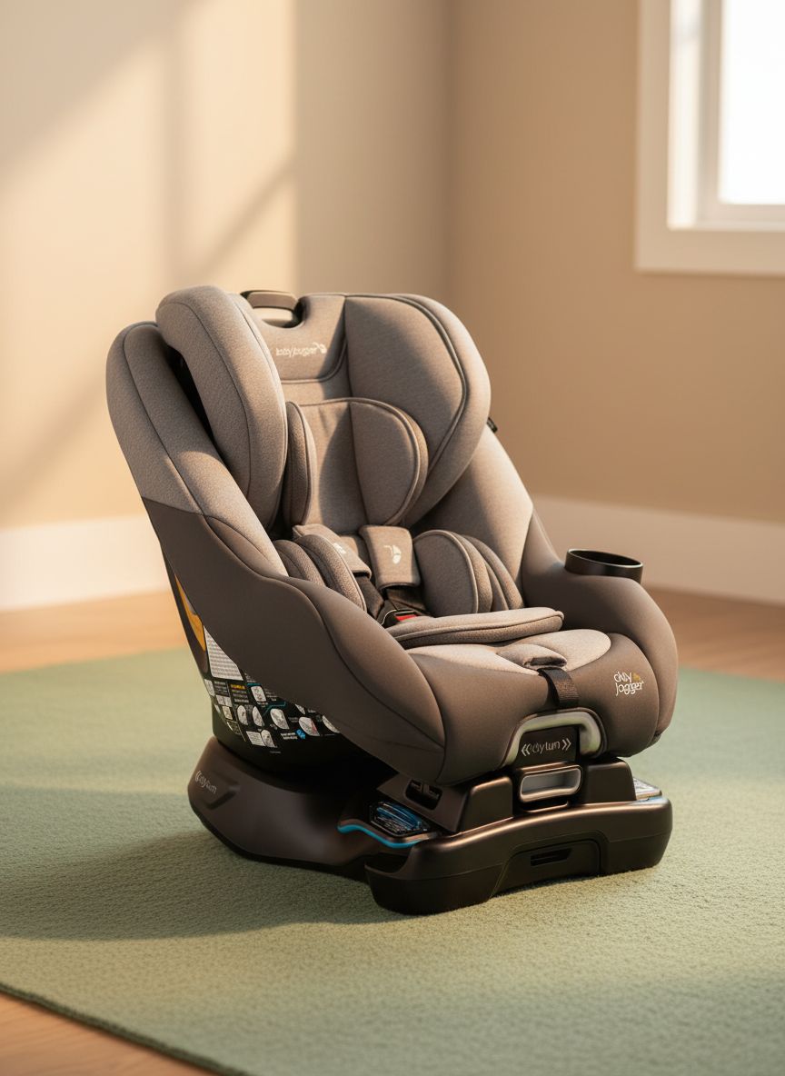 Rotating car seat with 180-degree swivel mechanism in pike fashion design, showing COOLMAX fabric and rear-facing position — view 1