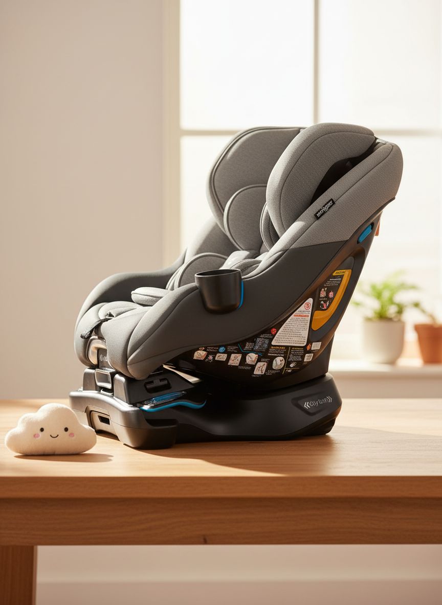 Rotating car seat with 180-degree swivel mechanism in pike fashion design, showing COOLMAX fabric and rear-facing position — view 3