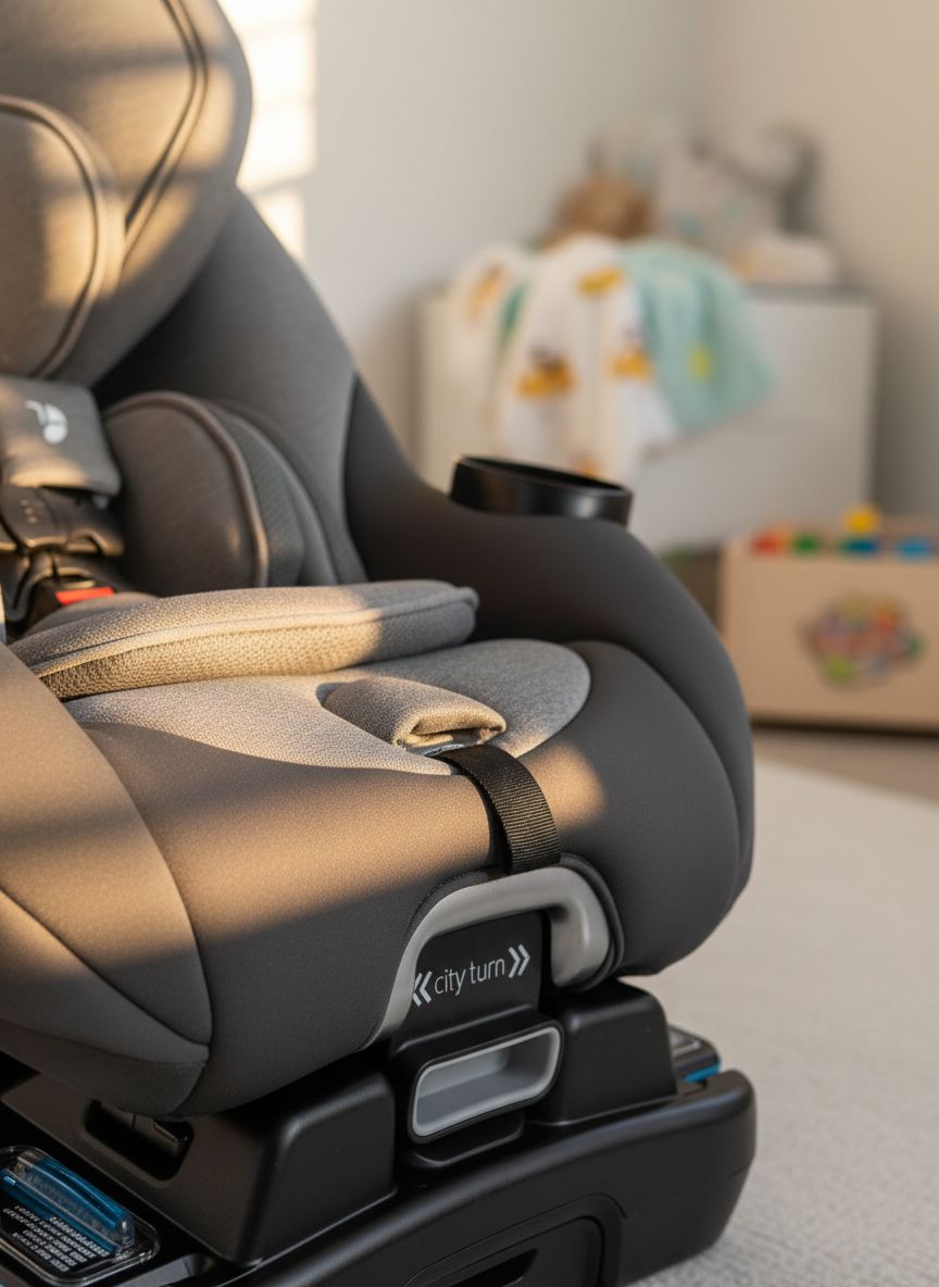 Rotating car seat with 180-degree swivel mechanism in pike fashion design, showing COOLMAX fabric and rear-facing position — view 4