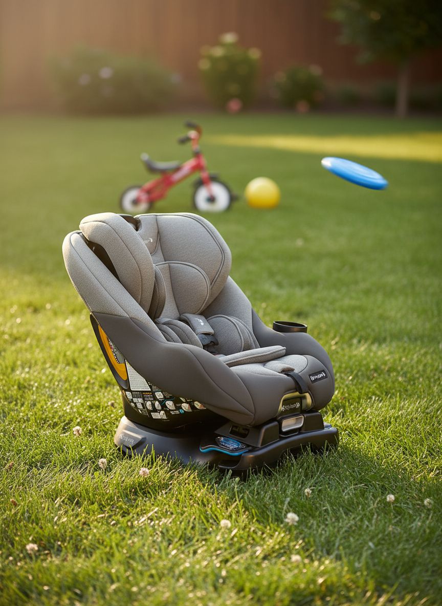Rotating car seat with 180-degree swivel mechanism in pike fashion design, showing COOLMAX fabric and rear-facing position — view 3a