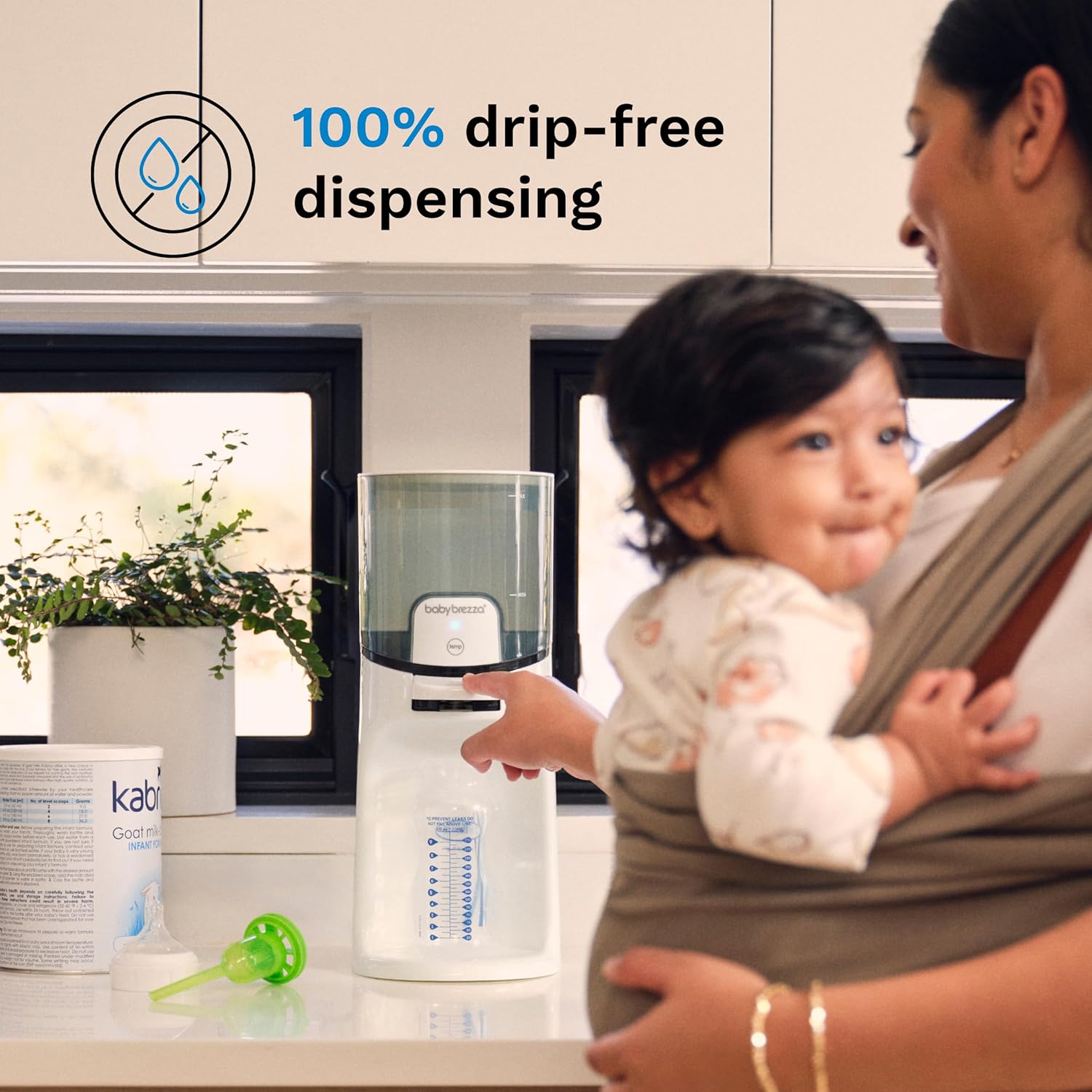 Modern electric instant baby bottle maker with stainless steel finish, 50oz water tank, and digital temperature display showing three heat settings for formula preparation — view 3