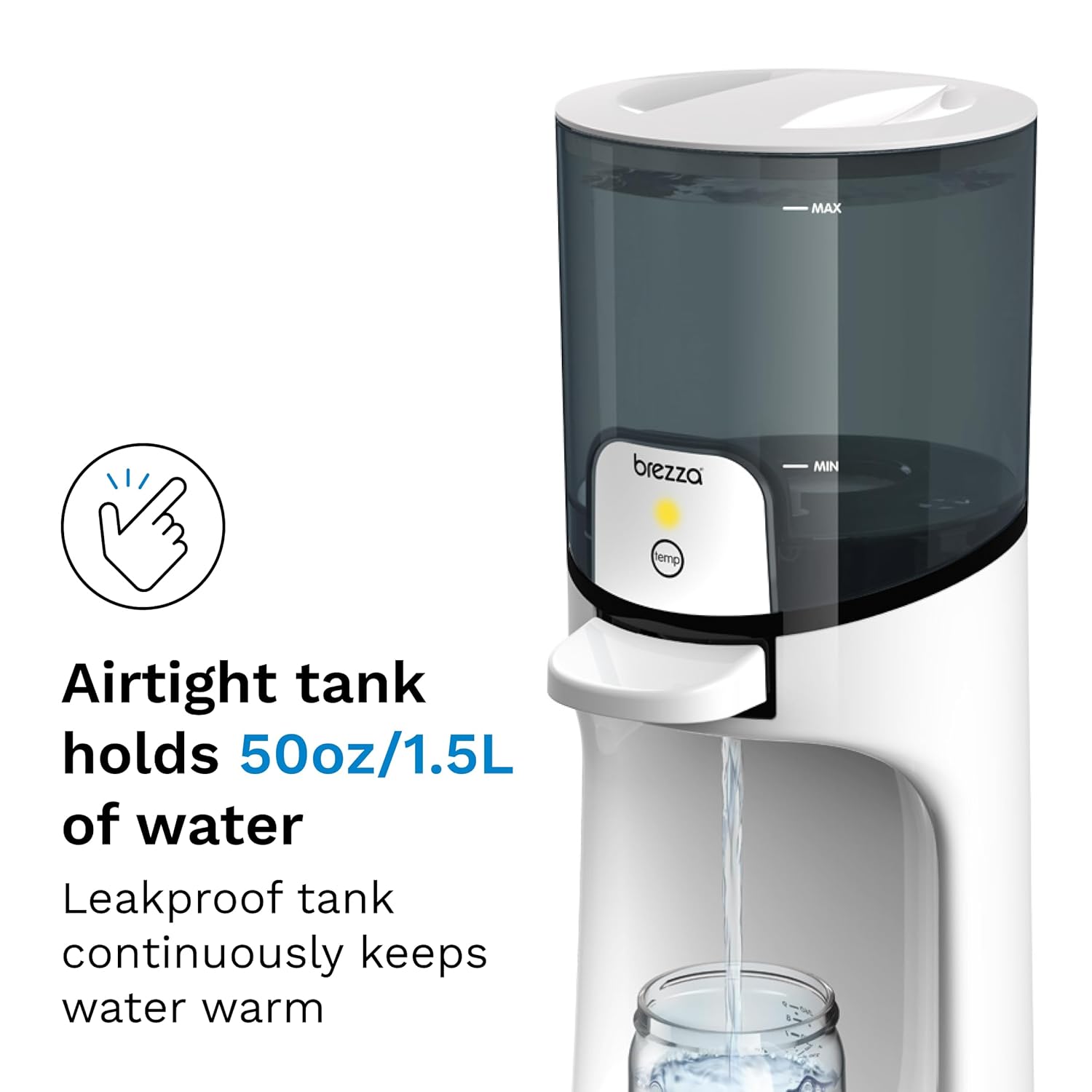 Modern electric instant baby bottle maker with stainless steel finish, 50oz water tank, and digital temperature display showing three heat settings for formula preparation — view 4