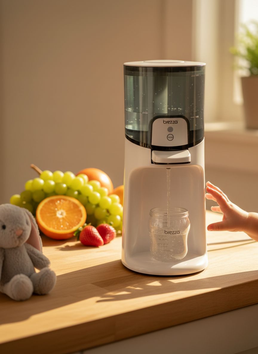 Modern electric instant baby bottle maker with stainless steel finish, 50oz water tank, and digital temperature display showing three heat settings for formula preparation — view 3