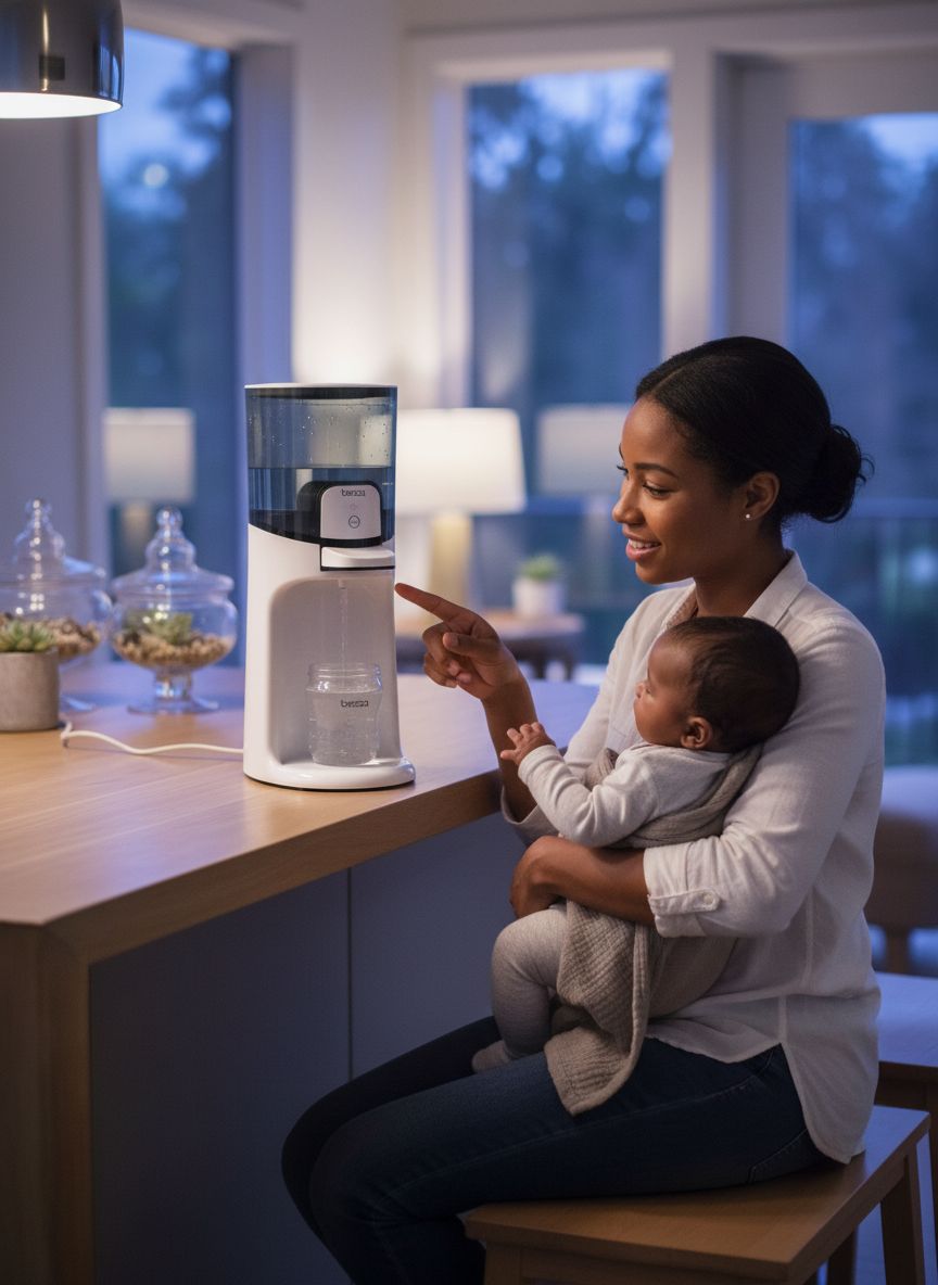 Modern electric instant baby bottle maker with stainless steel finish, 50oz water tank, and digital temperature display showing three heat settings for formula preparation — view 6