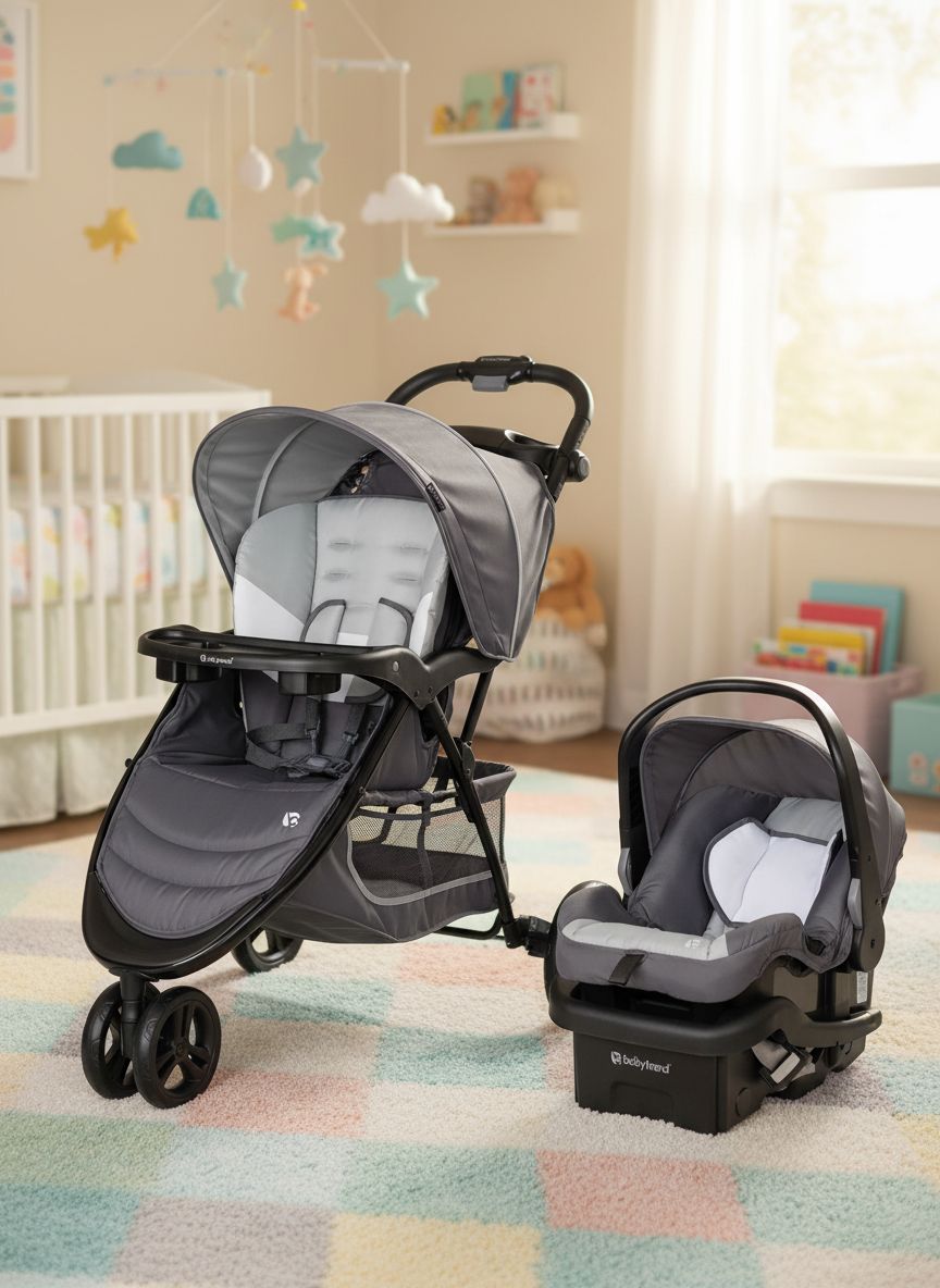Modern grey stroller and detachable infant car seat travel system for newborns โ view 1